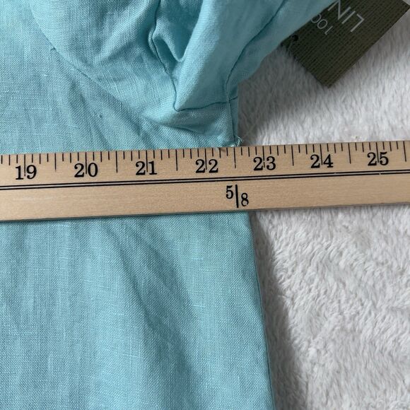 For Cynthia 100% Linen Top Womens Sz XL Turquoise Flutter Short Sleeves - Picture 10 of 10